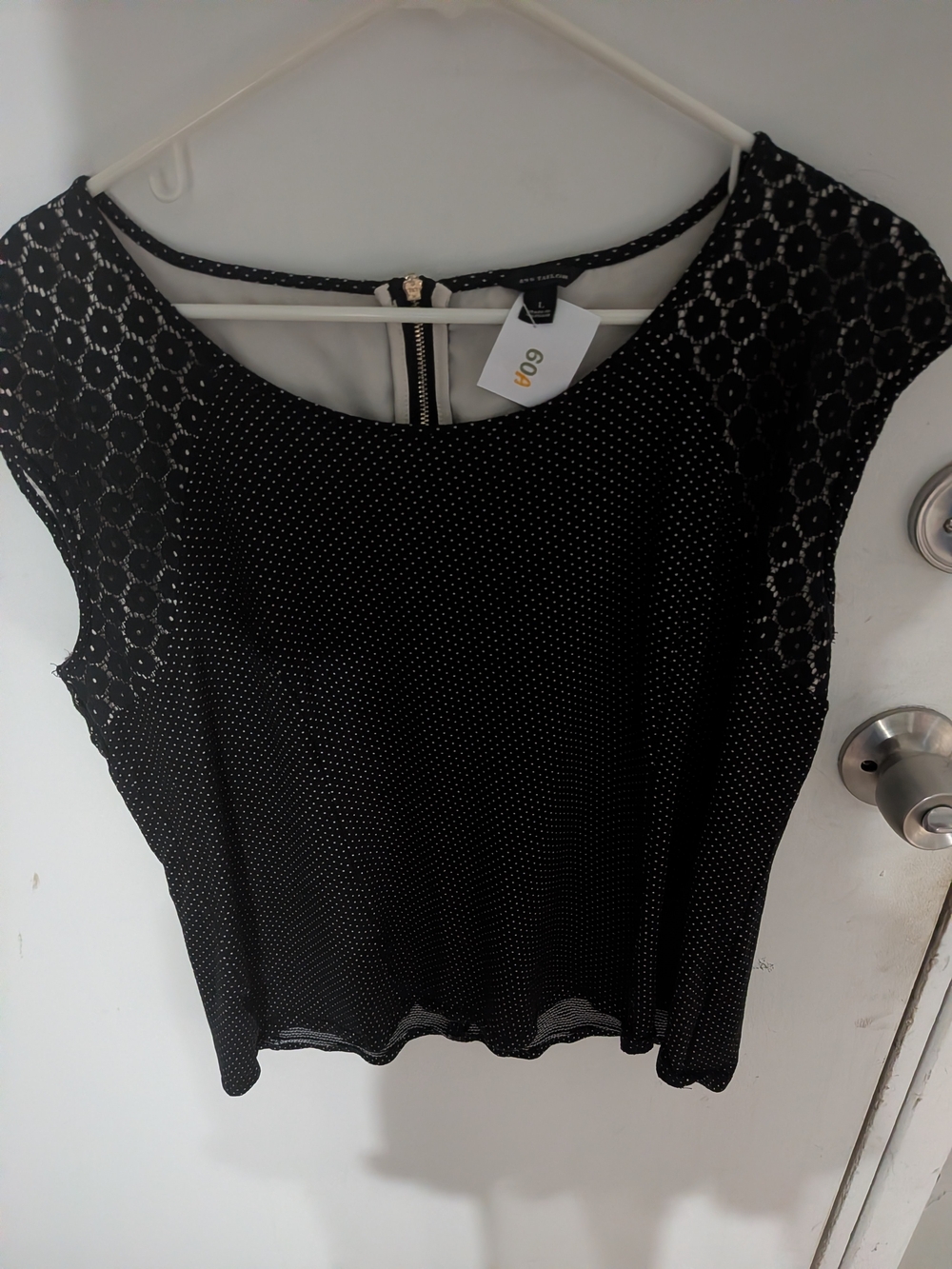 Ann Taylor Black Polka Dot Lace Cap Sleeve Top